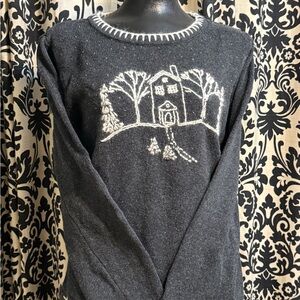 Christopher & Banks Charcoal Sweater with White Scenic Design